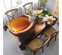 HATEGE Nappe Rectangulaire Fleur Blanche 140x200 cm Nappe Feuilles Vertes en Tissu Polyester Imperméable, Anti Tache Nappes Style Campagnard, pour Cuisine Anniversaire Exterieur Jardin A-0966