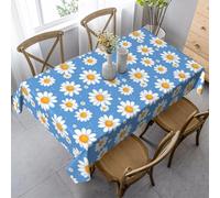 HATEGE Nappe Rectangulaire Fleur Blanche 150x300 cm Nappe Bleu en Tissu Polyester Imperméable, Anti Tache Nappes Printemps, pour Cuisine Anniversaire Exterieur Jardin A-3310