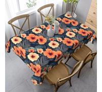 HATEGE Nappe Rectangulaire Fleur d'hibiscus 140x240 cm Nappe Feuilles de Palmier en Tissu Polyester Imperméable, Anti Tache Nappes Tropical, pour Cuisine Anniversaire Exterieur Jardin A-0787