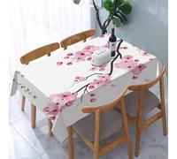 HATEGE Nappe Rectangulaire Fleurs de Cerisier Japonais 100x140 cm Nappe Fleur Rose en Tissu Polyester Imperméable, Anti Tache Nappes Blanc, pour Cuisine Anniversaire Exterieur Jardin A-5800