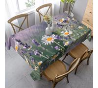 HATEGE Nappe Rectangulaire Lavande 150x250 cm Nappe Fleur Blanche en Tissu Polyester Imperméable, Anti Tache Nappes Printemps, pour Cuisine Anniversaire Exterieur Jardin A-0933