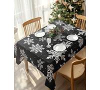 HATEGE Nappe Rectangulaire Noël 100x140 cm Nappe Dégradé Noir en Tissu Polyester Imperméable, Anti Tache Nappes Flocons de Neige, pour Cuisine Anniversaire Exterieur Jardin A-1659