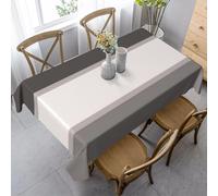 HATEGE Nappe Rectangulaire Rayures Grises 150x250 cm Nappe Blanc en Tissu Polyester Imperméable, Anti Tache Nappes Gris, pour Cuisine Anniversaire Exterieur Jardin A-3369