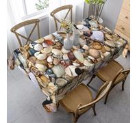 HATEGE Nappe Rectangulaire Thème de La Mer 150x250 cm Nappe Coquille en Tissu Polyester Imperméable, Anti Tache Nappes Plage, pour Cuisine Anniversaire Exterieur Jardin A-3237