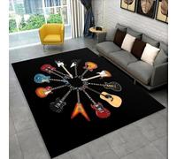 HATEGE Tapis Salon 100 x 150 cm Guitare, Tapis Chambre Lavable 3D Thème Musical, Tapis de Salon Guitare, Tapis de Cuisine E-F1314