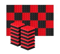 Hatem 24 PièCes 25X25X5Cm Studio Acoustique Mousse InsonoriséE Pyramide Isolation Bruit Panneaux Traitement Absorption Sonore Noir + Rouge