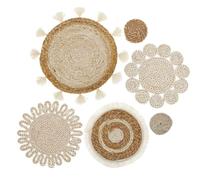 Hatem 6 PièCes Boho Mur Panier DéCor Ensemble Tissé Rotin Plat Paniers Tenture Murale DéCor à la Main Glands Fleur Paniers Muraux DéCor