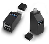 HATMINI Hub USB 3 Ports, Adaptateur d'extension USB mâle vers Femelle 2 pièces répartiteur à 90 degrés 1 Port USB 3.0 et 2 Ports USB 2.0 pour connecter des disques durs Mobiles, etc. (USB C)