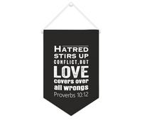 Hatred Stirs Up Conflict, but Love Covers over All Wrongs.Proverbs 10:15 Bannière en toile à suspendre au mur avec fanion bannière murale décorative pour salon, chambre à coucher, bureau