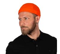 HATSQUARE - Casquette Docker en Coton, Unisexe, sans Bord, Motif tête de Mort, Bonnet sans Bord, à Revers, pour Homme et Femme - Orange