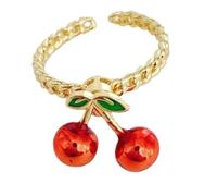 Hattba Bagues tendance en forme de fraises et de cerises réalistes - Bijoux confortables en alliage pour femmes et amateurs de mode, Adjustable Opening, Métal