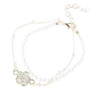 Hattba Bracelet vintage avec double couche de perles synthétiques et chaîne réglable pour femme