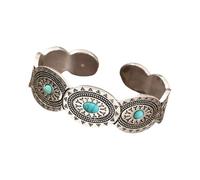 Hattba Bracelet vintage ovale avec incrustation turquoise réglable pour femmes et amateurs de mode