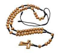 Hattba Chapelet en bois de longueur réglable avec pendentif croix creuse, prière catholique, bijou de dévotion