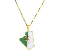 Hattba Collier avec pendentif carte de l'Algérie en acier inoxydable pour couple, bijoux ethniques, Saint-Valentin, femmes et hommes, unisexe, cadeau avec pendentif carte d'Algérie pour couple