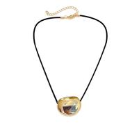 Hattba Collier élégant en métal ovale avec pendentif géométrique réglable en cuir PU, 50+5cm/19.69+1.97inch, cordon en cuir CCB