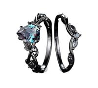 Hattba Lot de 2 bagues aigue-marine sophistiquées pour femmes à la mode confortables à porter avec des pierres précieuses bleues, accessoires de fiançailles en alliage, taille unique, Comme décrit