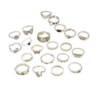 Hattba Lot de 21 bagues vintage papillon en forme de cœur pour femme tendance en alliage robuste et réglable