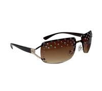 Hattba Lunettes de soleil rectangulaires avec strass - Tendance - Pour les vacances en plein air - Pour un style de vie actif - Avec strass, Tranches de thé