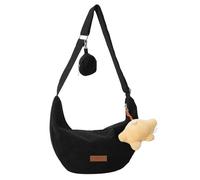 Hattba Sac à bandoulière en velours côtelé pour femme, idéal pour le bureau, le shopping et les voyages, sac à bandoulière compact et léger, Noir , One Size