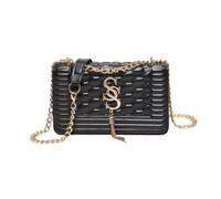 Hattba Sac à bandoulière rembourré en cuir synthétique avec sangle de chaîne et pompons - Sac à bandoulière à rabat de grande capacité pour femme, Noir , One Size