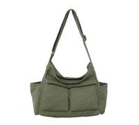 Hattba Sac à bandoulière souple de loisirs tendance en toile de couleur unie pour femme pour voyage ou utilisation quotidienne, sac à bandoulière en toile de grande capacité, Vert, One Size