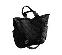 Hattba Sac de courses tendance en tissu matelassé avec sangle réglable, grande capacité, sac à bandoulière pour une utilisation délicate, sac en tissu léger, Noir , One Size