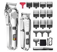 Hatteker Kit de Tondeuse à Cheveux Tondeuse à Barbe IPX7 Tondeuse Lame en T Professionnelle USB Rechargeable Argent