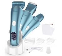 Hatteker Rasoir Electrique Femme Tondeuse Femme Intime Bikini Affichage LED étanche IPX7 3 en 1(Bleu)