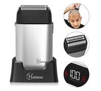 Hatteker RASOIR ELECTRIQUE Tondeuse Crâne Homme, Rasoir Tête Chauve Étanche avec Socle - Couleur argent