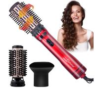 HATTEKER SECHE-CHEVEUX 3-en-1 Brosse Soufflante Rotative Automatique - Technologie Ionique Céramique - Kit de Coiffage Rouge