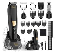 Hatteker Tailleur de Poils du Corps et de la Barbe pour Hommes Tailleur pour l'Inguinal Kit de Toilette Masculin Rasoir Électrique Rasoir Corporel Appareil de Toilette - Étanche 6 en 1
