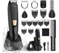 Hatteker Tailleur de Poils du Corps et de la Barbe pour Hommes Tailleur pour l'Inguinal Kit de Toilette Masculin Rasoir Électrique Rasoir Corporel Appareil de Toilette - Étanche 6 en 1