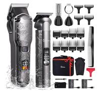 Hatteker Tondeuse à cheveux professionnelle pour hommes Set de tondeuses à barbe et à cheveux T-Blade Trimmer lavable Kit d'entretien sans fil Tondeuse à nez et à corps Tondeuse Cheveux et Barbe Set