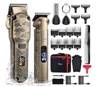 Hatteker Tondeuse à cheveux professionnelle pour hommes Set de tondeuses à barbe et à cheveux T-Blade Trimmer lavable Kit d'entretien sans fil Tondeuse à nez et à corps Tondeuse Cheveux et Barbe Set