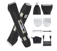 Hatteker Tondeuse multifonction 4 en 1 double tête pour homme, tondeuse étanche IPX7 pour l'aine et les poils du corps, rasoir électrique rechargeable