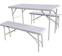 HATTORO Ensemble de tente à bière 3pcs Table de buffet avec bancs aspect bois Pliable blanc