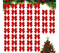 HattusaShield 48 Pièces Nœuds en Velours Rouge, Noeud Rouge Sapin de Noel avec Rubans Dorés, pour Les Suspensions d'arbres de Noël, Décorations de Boîtes de Cadeaux, Décorations de Fêtes