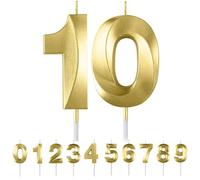 HattusaShield Bougies d'anniversaire Numéro 10, 3D Diamant Or Bougie Chiffre 10, Bougies Gâteau Topper Decoration pour Anniversaires, Anniversaires de Mariage, Cérémonies de Remise des Diplômes, Fête