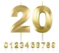HattusaShield Bougies d'anniversaire Numéro 20, 3D Diamant Or Bougie Chiffre 20, Bougies Gâteau Topper Decoration pour Anniversaires, Anniversaires de Mariage, Cérémonies de Remise des Diplômes, Fête