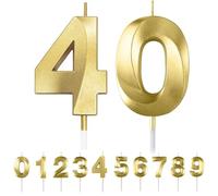HattusaShield Bougies d'anniversaire Numéro 40, 3D Diamant Or Bougie Chiffre 40, Bougies Gâteau Topper Decoration pour Anniversaires, Anniversaires de Mariage, Cérémonies de Remise des Diplômes, Fête