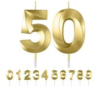 HattusaShield Bougies d'anniversaire Numéro 50, 3D Diamant Or Bougie Chiffre 50, Bougies Gâteau Topper Decoration pour Anniversaires, Anniversaires de Mariage, Cérémonies de Remise des Diplômes, Fête