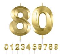 HattusaShield Bougies d'anniversaire Numéro 80, 3D Diamant Or Bougie Chiffre 80, Bougies Gâteau Topper Decoration pour Anniversaires, Anniversaires de Mariage, Cérémonies de Remise des Diplômes, Fête