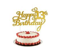 HattusaShield Doré Décoration de Gâteau 13 Ans Anniversaire, Or Paillettes Topper Happy 13th Birthday, Décoration de Gâteau pour 13e Anniversaire Fournitures de Fête