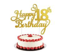 HattusaShield Doré Décoration de Gâteau 18 Ans Anniversaire, Or Paillettes Topper Happy 18th Birthday, Décoration de Gâteau pour 18e Anniversaire Fournitures de Fête