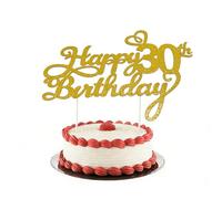 HattusaShield Doré Décoration de Gâteau 30 Ans Anniversaire, Or Paillettes Topper Happy 30th Birthday, Décoration de Gâteau pour 30e Anniversaire Fournitures de Fête