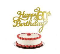 HattusaShield Doré Décoration de Gâteau 60 Ans Anniversaire, Or Paillettes Topper Happy 60th Birthday, Décoration de Gâteau pour 60e Anniversaire Fournitures de Fête