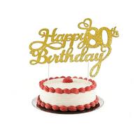 HattusaShield Doré Décoration de Gâteau 80 Ans Anniversaire, Or Paillettes Topper Happy 80th Birthday, Décoration de Gâteau pour 80e Anniversaire Fournitures de Fête