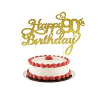 HattusaShield Doré Décoration de Gâteau 90 Ans Anniversaire, Or Paillettes Topper Happy 90th Birthday, Décoration de Gâteau pour 90e Anniversaire Fournitures de Fête