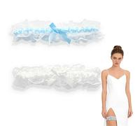 HattusaShield Lot de 2 Jarretelles en Dentelle pour Femme, Dentelle Jarretière Élastique de Mariée, Cravate de Cuisse, pour Mariage, Mascarade, Cosplay, Fêtes(Bleu,Blanc)